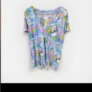 Lilly Pulitzer Colorful V-Neck Short Sleeve Top